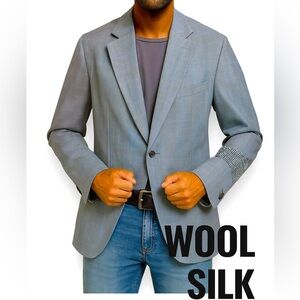 Paul Stewart lll Italian Wool Silk Blazer 2 Button Grey Blue Italian US36